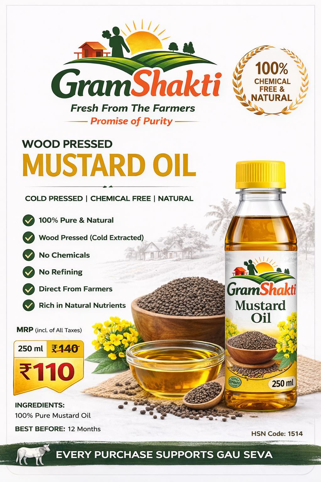 ORGANIC WOODEN PRESSED MUSTARD OIL 250ML
