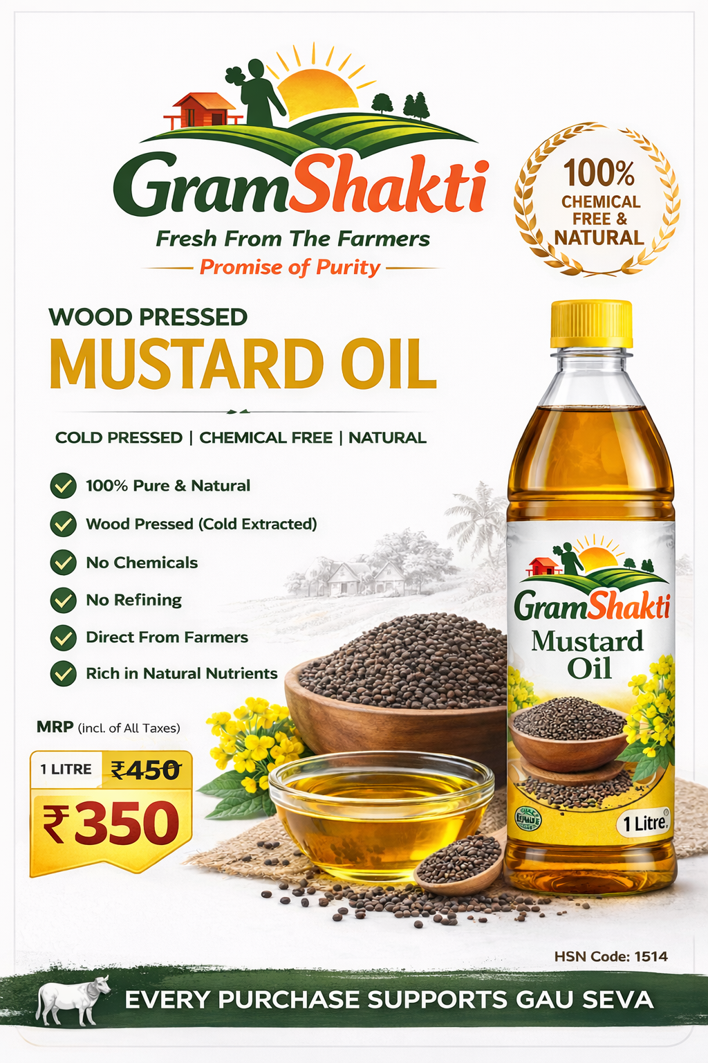 ORGANIC WOODEN PRESSED MUSTARD OIL(1000ML)